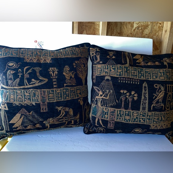 Vintage 90s 2pc Egyptian Tapestry Accent Pillows - Picture 1 of 10